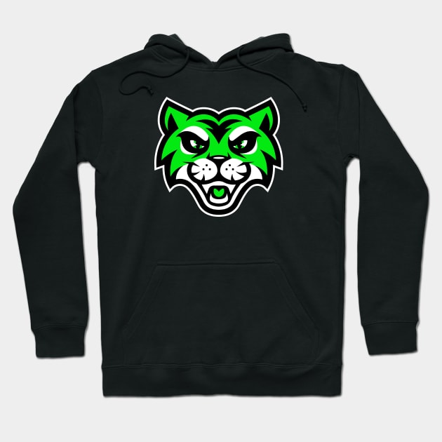 Retro Green Laughing Tiger Sports Mascot T-shirt: Sporty Fun for All Ages! Hoodie by CC0hort